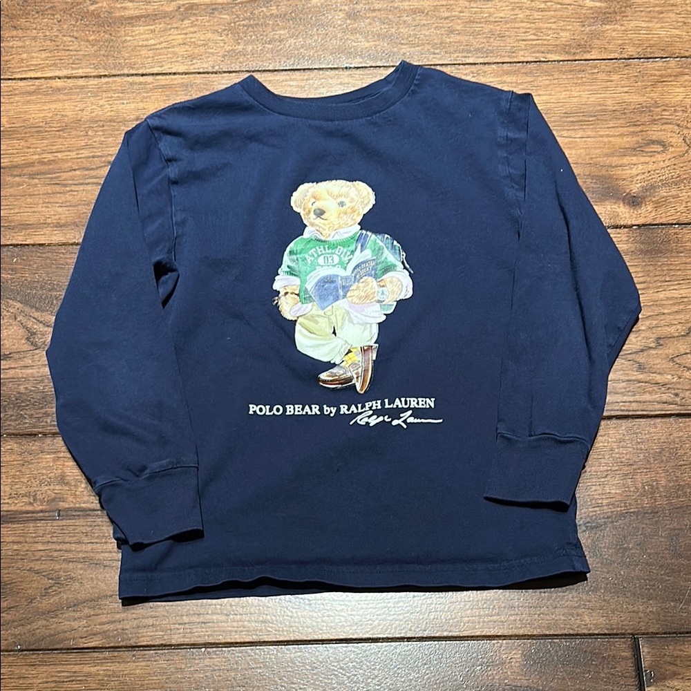 Ralph Lauren Blue Long Sleeve Tee with Bear Graphic